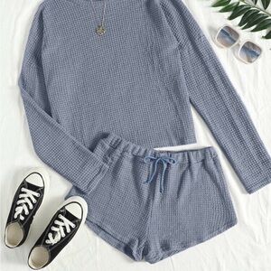 Blue Waffle Knit Lounge Set